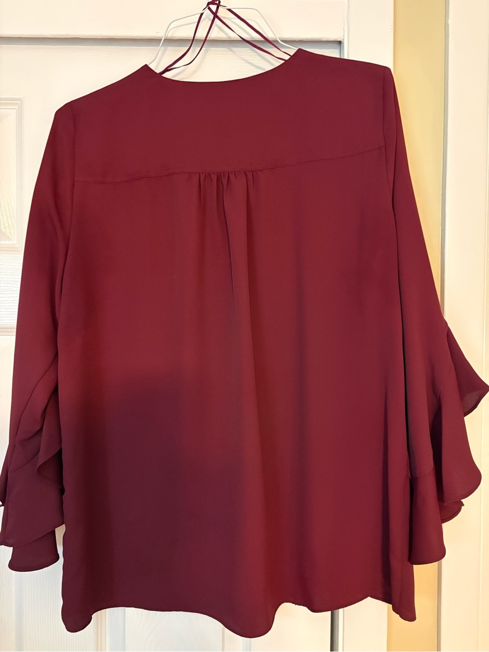 Vince Camuto Deep Wine V-Neck Ruffle Sleeve Blouse - Picture 3 of 5